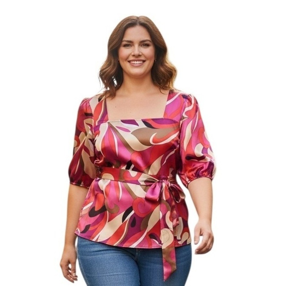 Lane Bryant Women's 22/24 Abstract Satin Empire Waist Career Sophisticated Top‎